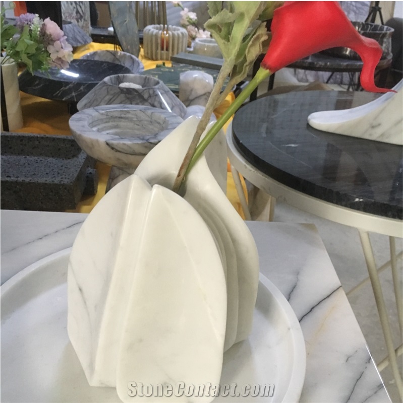 calacatta luna marble carving flower vase home decor vase